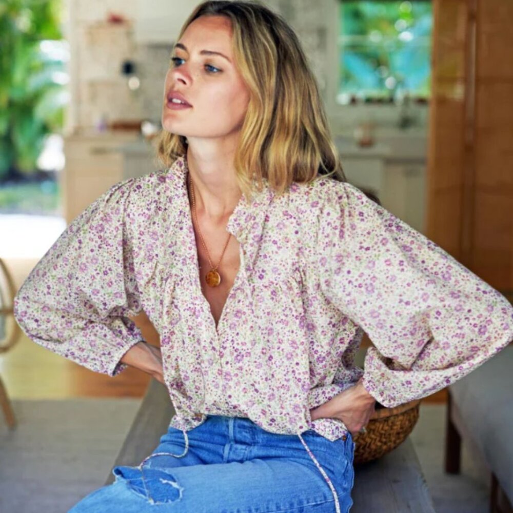 Emerson Fry Cecile Blouse in Purple Calico Floral